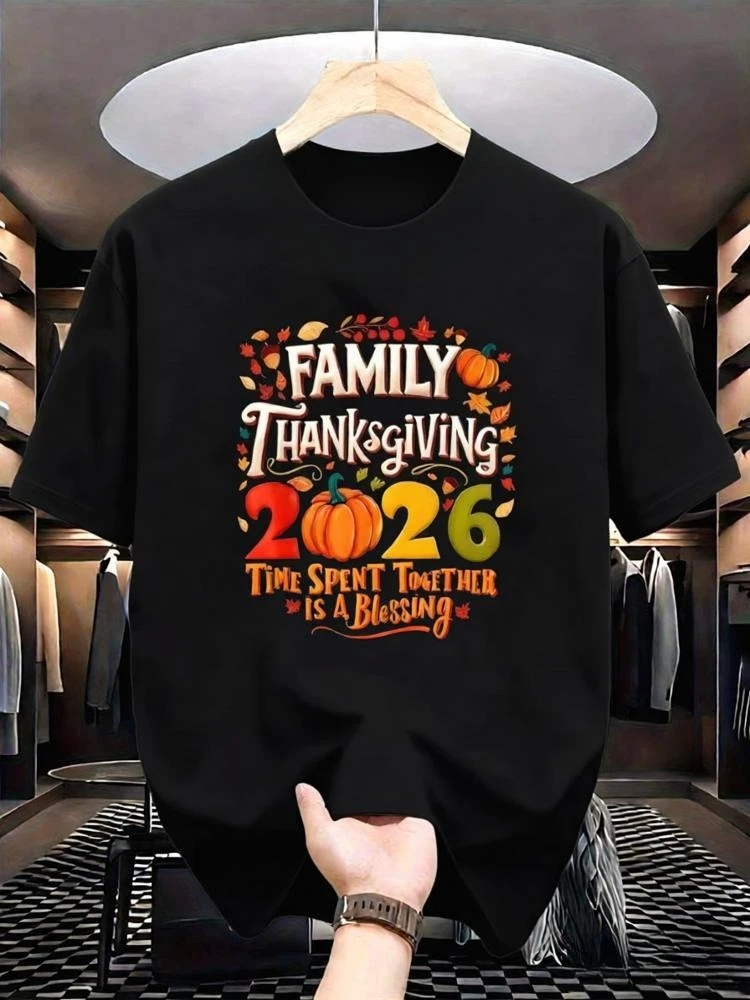 Family Thanksgiving Women's T-Shirt Celebrate The Joy of Being Together Autumn Harvest Design Vivid Pumpkin and Leaf Casual Tops