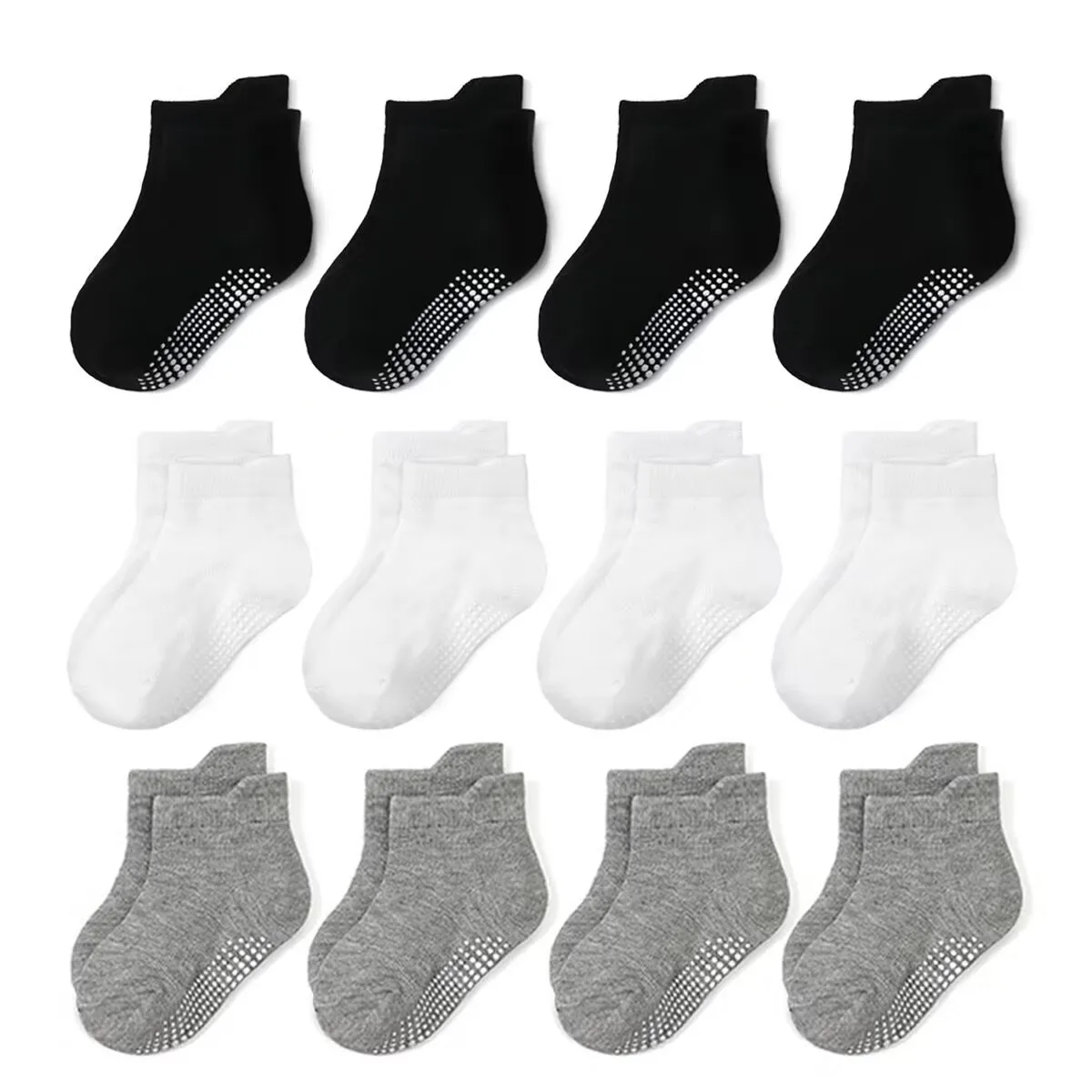 12 Pairs/Lot Non Slip Toddler Socks with Grip for Boys Girls Baby Infants Kids Anti Skid Cotton Crew Socks 1-7Years