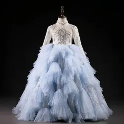 Jill Wish-Robe de Princesse Arabe Bleue de Luxe pour Fille, Tenue de Bal Longue avec Perles, pour ixd'Anniversaire et Mariage, Dubaï, 2024, J381