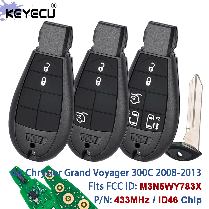 KEYECU M3N5WY783X 56046715AD 68066859AF 56046710AE 433MHz ID46 رقاقة الذكية مفتاح بعيد فوب لكرايسلر جراند فوياجر 300C 2008-13 #1