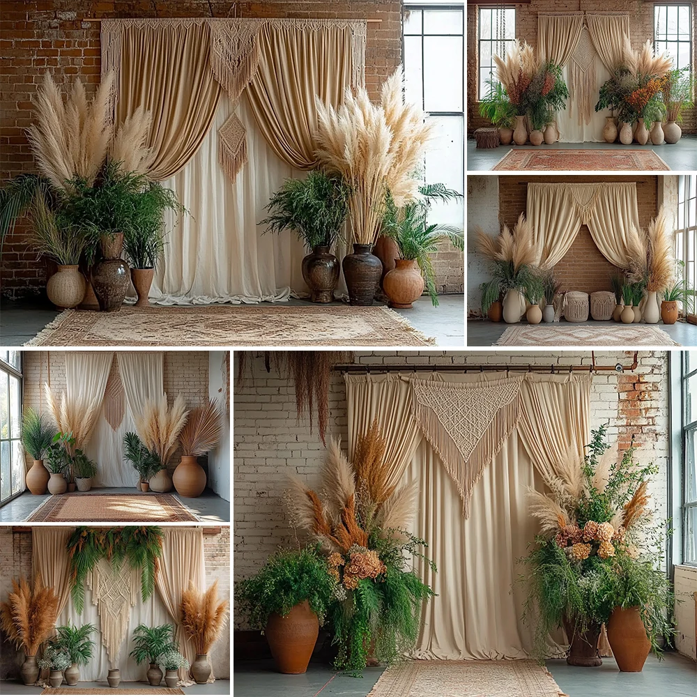 Spring Photography Background Bohemian Curtain Carpet Sofa Decoration Backdrops Baby Shower Portrait Photo Studio Props Banner