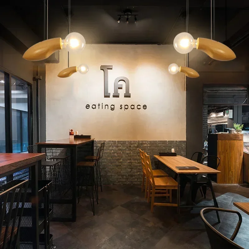 

Nordic Pendant Light Restaurant Hanging Lamp Personality Creative Clothing Store Retro Solid Wood Bar Small Chandelier