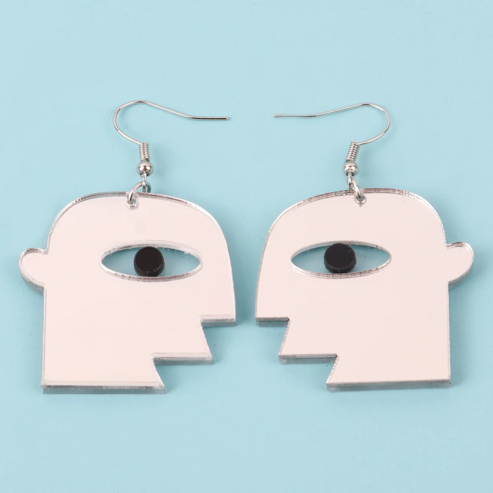 Halloween Mirror Human Face Eye Dangle Earrings for Women Vintage Abstract Human Head Drop Earring Hip Hop Statement Jewelry