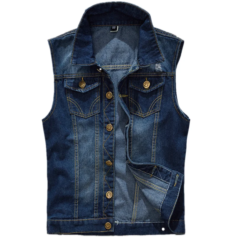 

Mens Denim Vest Teens Solid Color Sleeveless Casual Waistcoat Men's Jean Coat Slim Fit Male Jacket Cowboy Vest