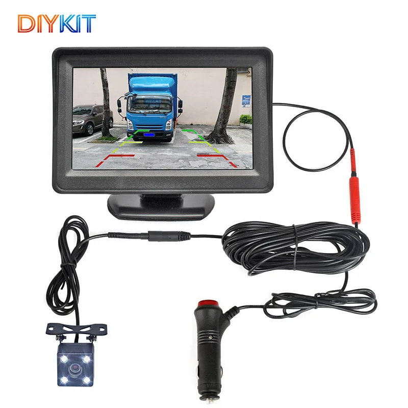DIYKIT 4.3inch TFT LCD Car Monitor Reverse Backup LED Camera Video Parking System Easy Install Vehicle Rear View