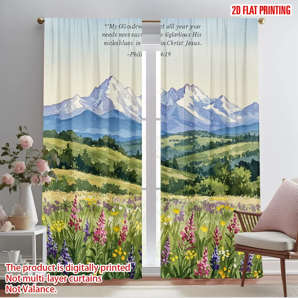 

2pcs 2D flat printing Window Treatment Curtains God's Glorious Riches Mountain Landscape Fabric Without Electricity Family Party