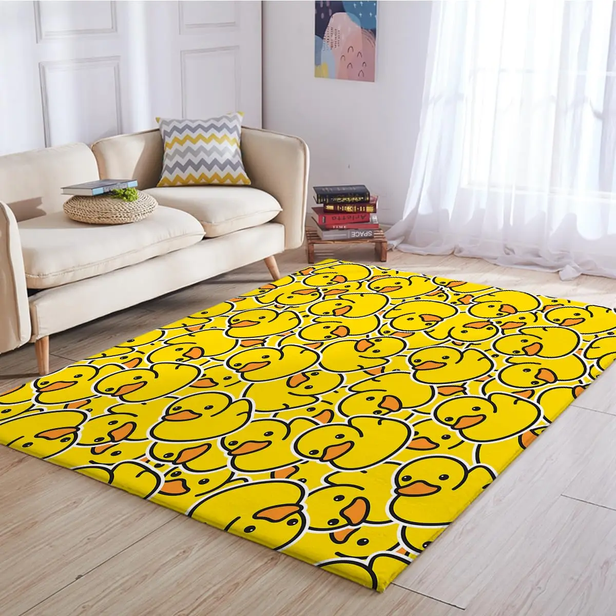 Cartoon Rubber Duck Area Rug Kids Kawaii Watercolor Yellow Ducks Carpet Farmhouse Animal Indoor Floor Mat for Home Dining Room