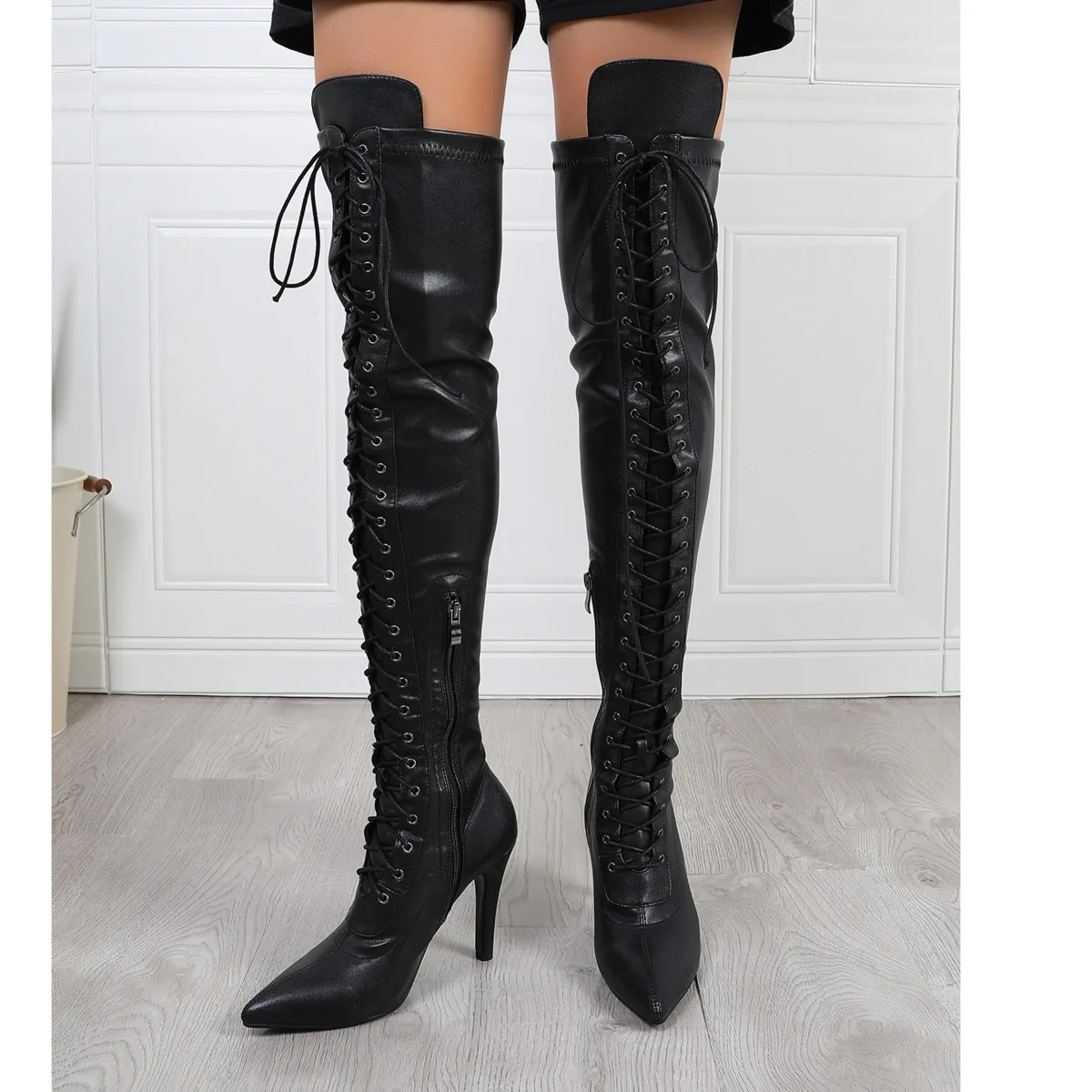 Women Black High Heels Soft Over the knee boots Women\'s shoes For Latin Dancing Outdoor Sexy Stilettos Plus Size