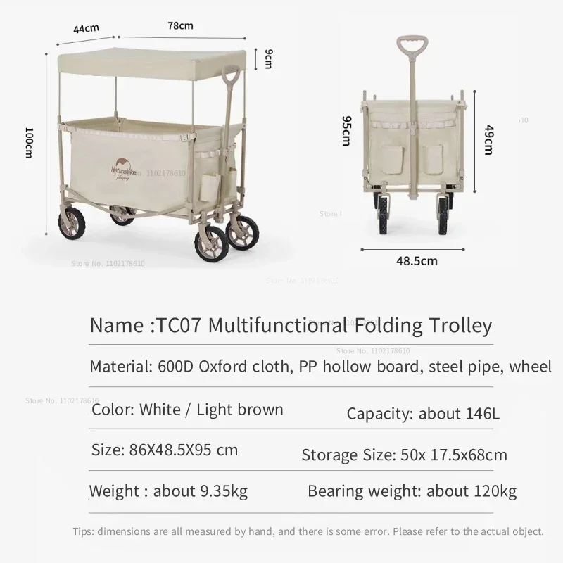 Imagem -06 - Naturehike-folding Wagon Organizador Carrinho Carrinho Dobrável Camping Wagon Grande Capacidade Carrinho de Compras Carrinho de Carro Dolly