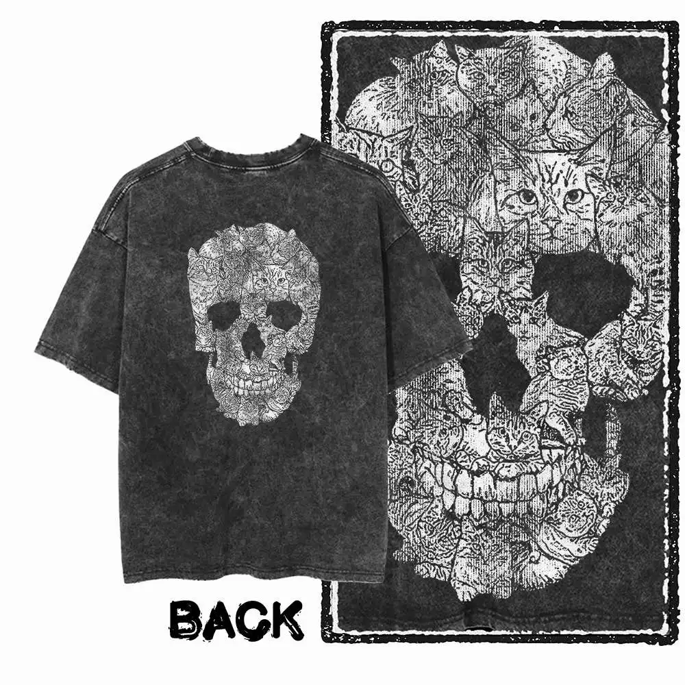 G36 Back Print Cotton Men's o-neck Skull GraphicT-shirt | Acid Washed  Streetwear Big Size Cool Vintage men's Tee Tshirt