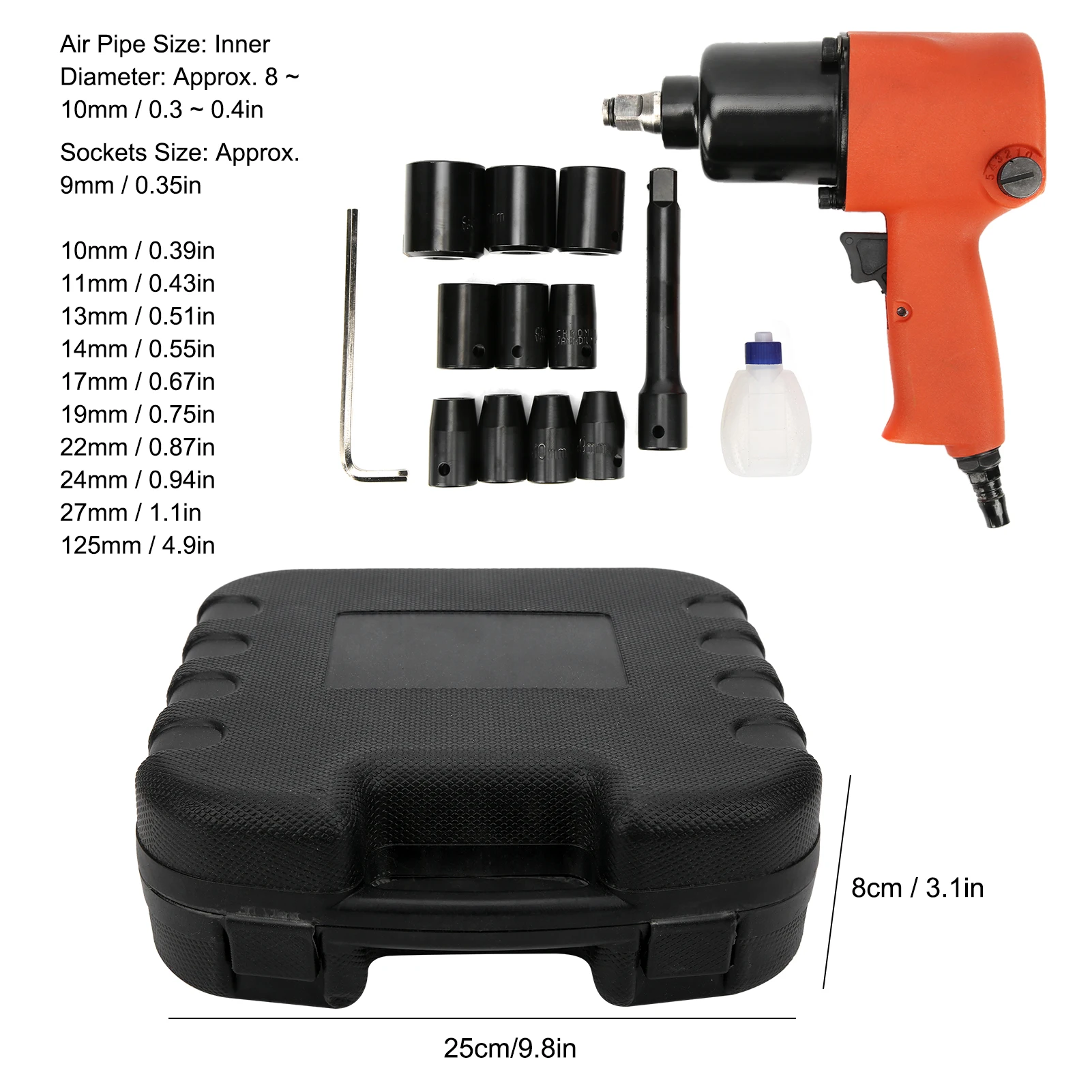 Pneumatic Wrench Set Industrial Grade 1/2in High Torsion Auto Repairing Air Tools 8111T