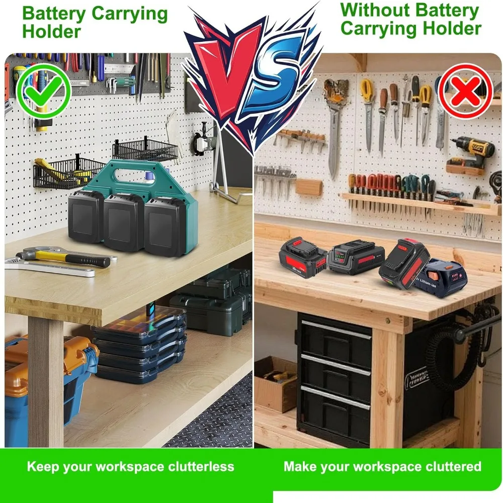 6 Slot Battery Carrying Holder Heavy Duty With Handle Battery Organizer Rack Portable Battery Storage Box For Tool Bags
