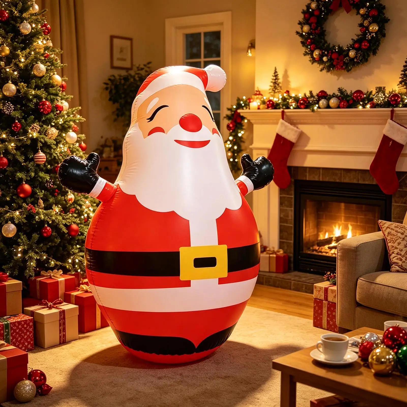 Christmas Santa Claus Inflatable 150cm Height Cute LED Light Figure Inflatable Santa For Shop Front Door Ground Park Lawn