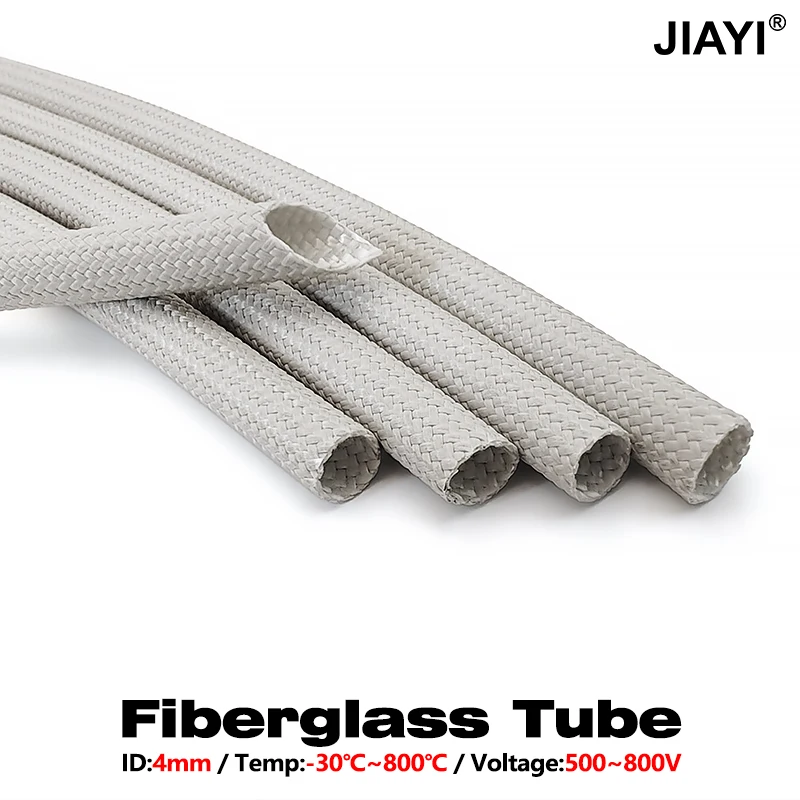 800Deg.C Gray Fiberglass Tube Cable Sleeve ID 4mm Chemical Fiber Glass Sleeved Alkali Free Fiber Braided Insulation Hose