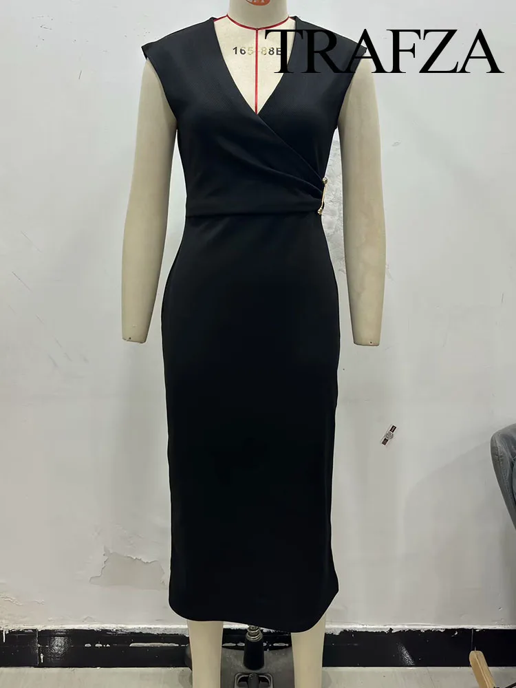 

HH Women's Summer Fashion Solid Pin V-neck Sleeveless Midi Dress Female Simple Beach Party Casual Slim 4-Color Long Dresses