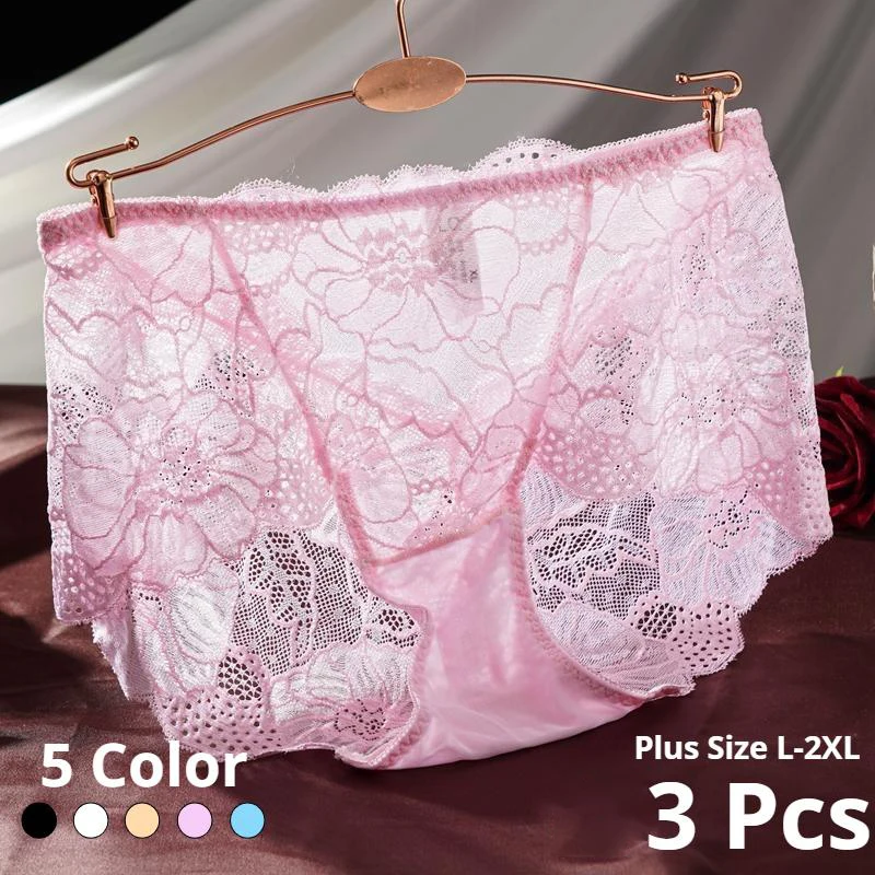 3-teiliges Damen Sexy Spitzen-Höschen-Set mit Aussparungen, Einfarbige High-Waist Slips, Nahtlose Atmungsaktive Unterwäsche, Transparente Dessous