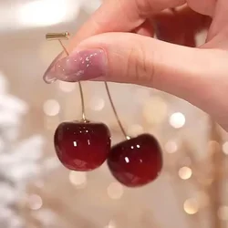 Small Fresh Sweet Red Cherry Earrings Cherries Pendant Earrings for Women Fruit Earrings Stainless Steel Earring Charm Jewelry