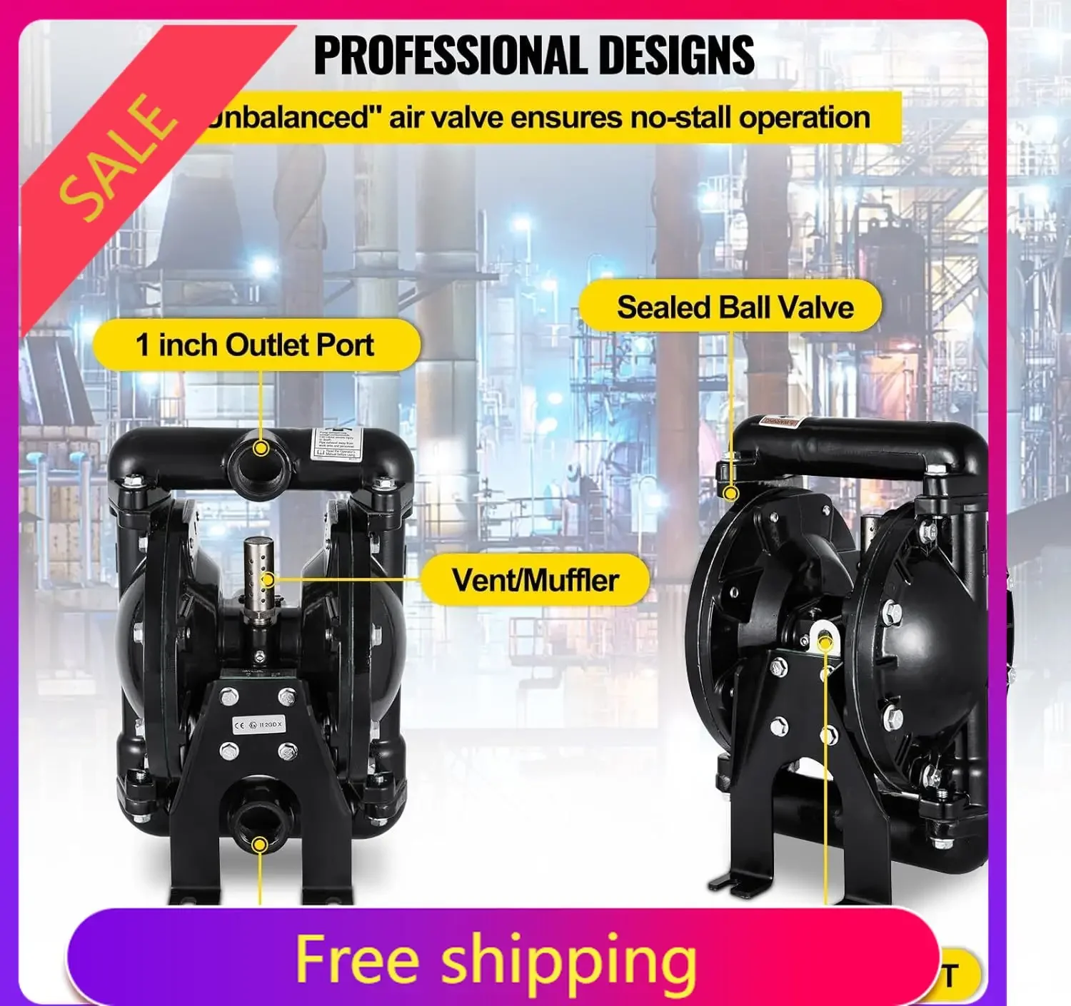 Air-Operated Double Diaphragm Pump 1 inch Inlet Outlet Aluminum 35 GPM Max 120PSI for Industrial Use, QBY4-25LF46-1inch-35