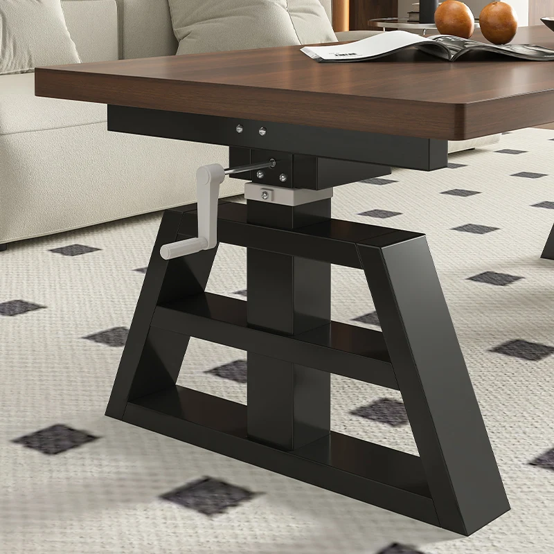 Lifting coffee table, living room, home dining table, multi-functional solid wood learning desk, worktable, hand-cranked li