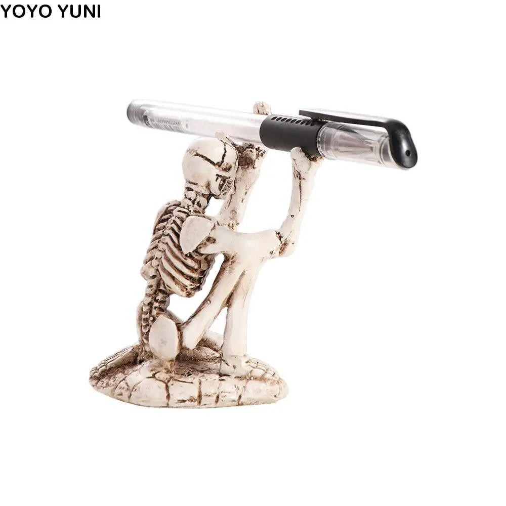 Exquisite Creative Skull Pen Holder Skeleton Durable Makeup Brush Holder Resin Realistic Skull Desk Organizer Party Decoration