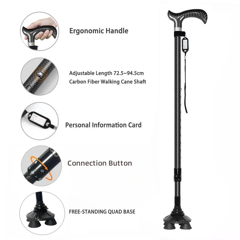 Carbon Fiber Anti-Fall Walking Stick for Elderly Non-Slip Telescopic Assistive Cane Lightweight Walking Cane for the Elder