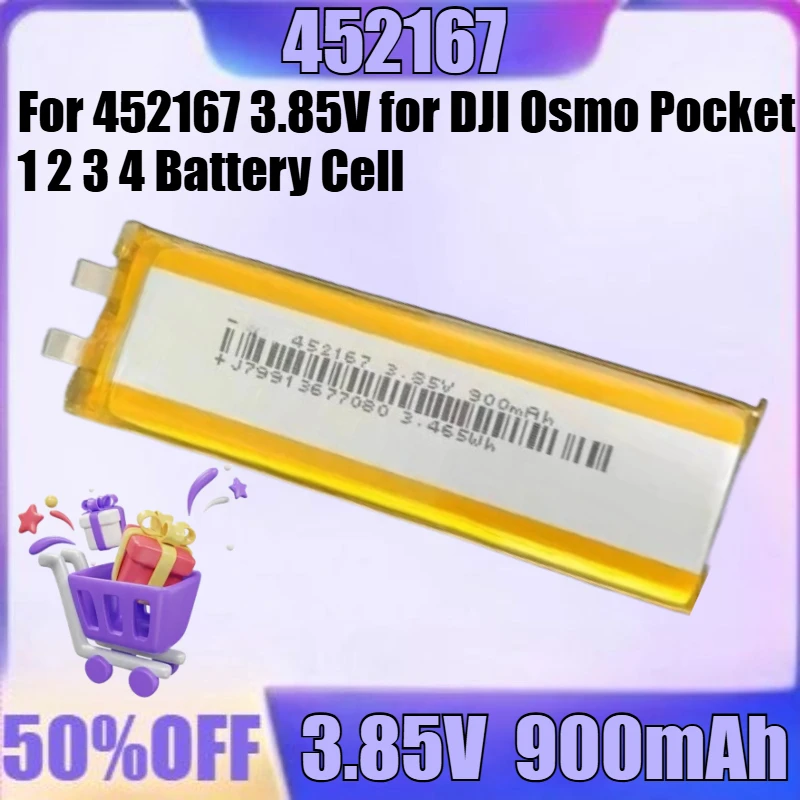 

New 2PCS 452167 3.85V 900mAh High Quality Battery Cell New for 452167 3.85V for DJI Osmo Pocket 1 2 3 4 Battery Cell