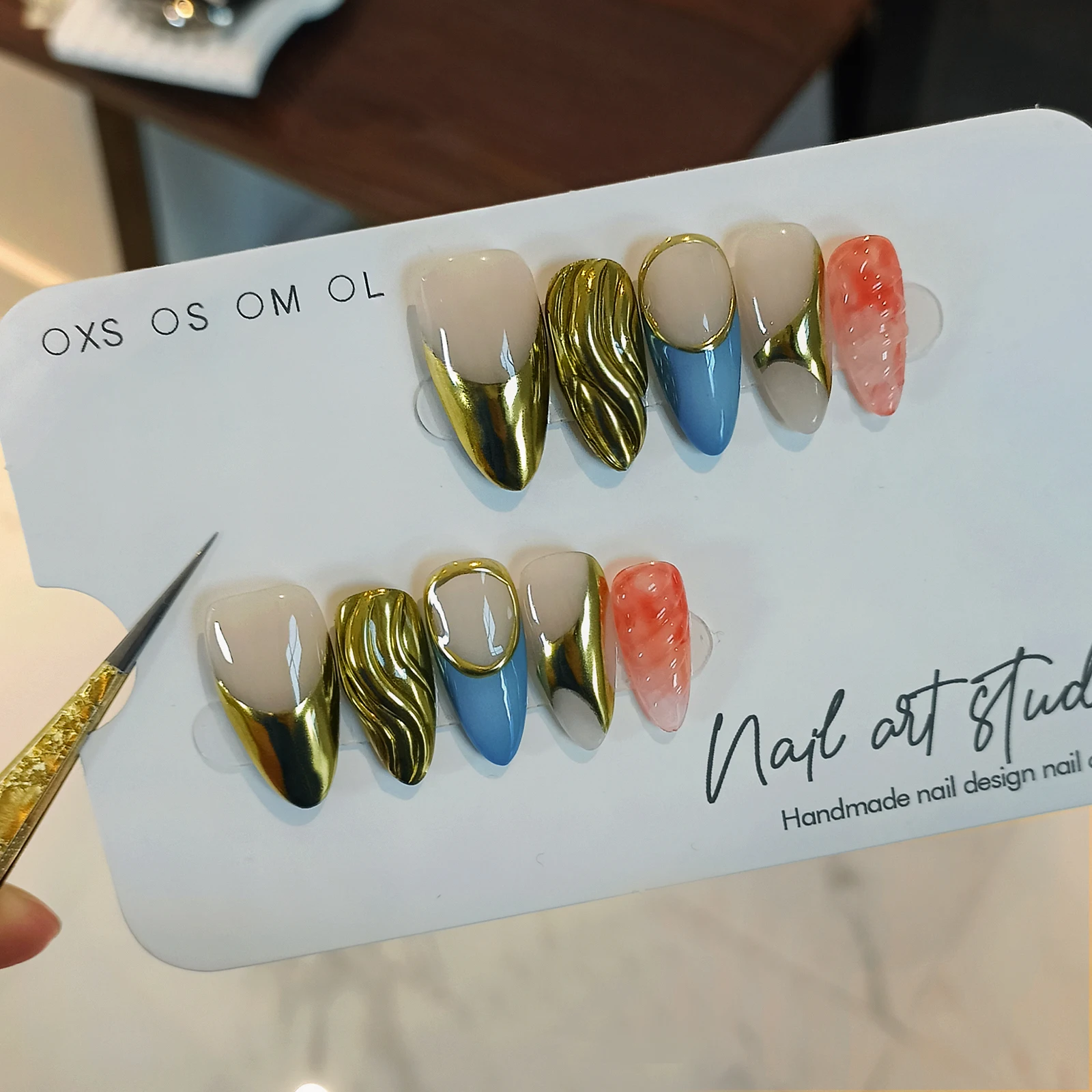 10 قطعة متوسطة اللوز البرتقالي الأصفر مجموعة أظافر يرتدي اللؤلؤ الفرنسي الأزهار الحلو كول مانيكير الاصطناعي الانتهاء لامعة الأظافر وهمية #3