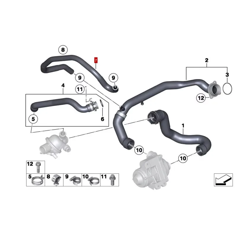 11537589949 X6 E71 X5 E70 35iX 40iX Coolant hose input line/heat exchanger