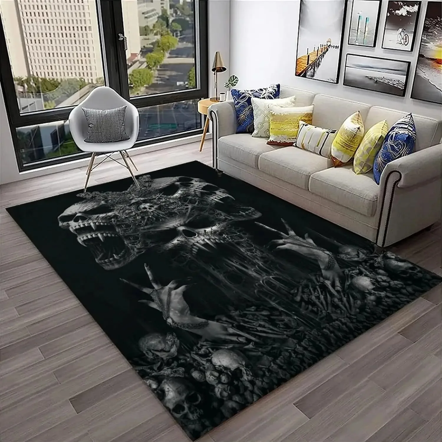 Gothic Horror Skull Carpet Evil Design Halloween Decor Mat Rug Home Decoration Red Eyes Demon Theme Living Room Floor Decor
