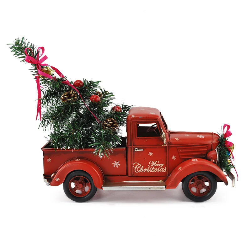 1PC Nordic Vintage Handmade Christmas Truck Model Birthday Gift Collection Soft Decoration Crafts Car Decoration