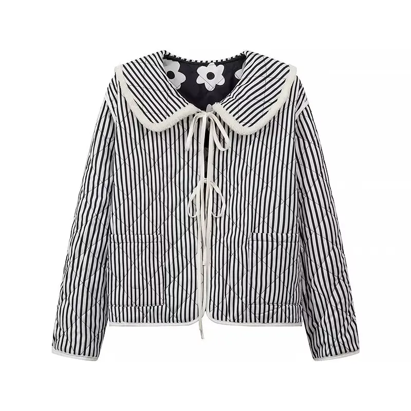 European and American style new style reversible lapel printed lace-up long-sleeved cotton jacket