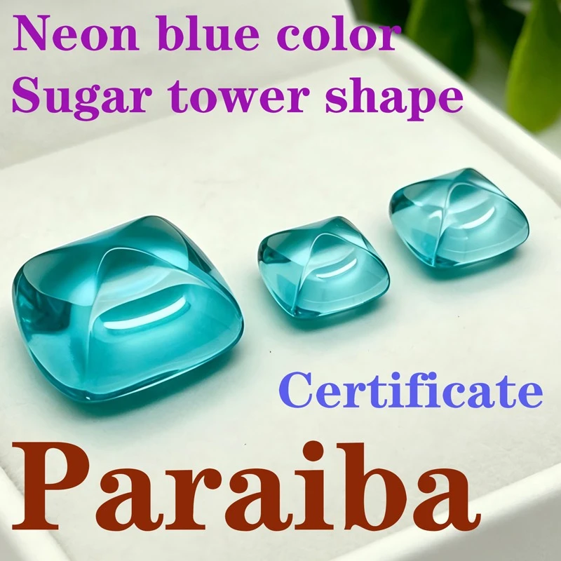 

Paraiba Sugar Tower Shape Artificial Gemstone Neon Blue Color Available Certificate Ornament