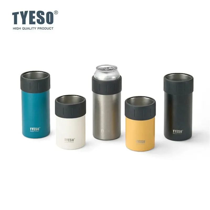 TYESO Enfriador de bebidas con aislamiento térmico de acero inoxidable 304 para botellas y latas de cerveza de 12/18 oz, taza de Coca-Cola, mantiene las bebidas calientes/frías, taza antideslizante al vacío._voghion.com