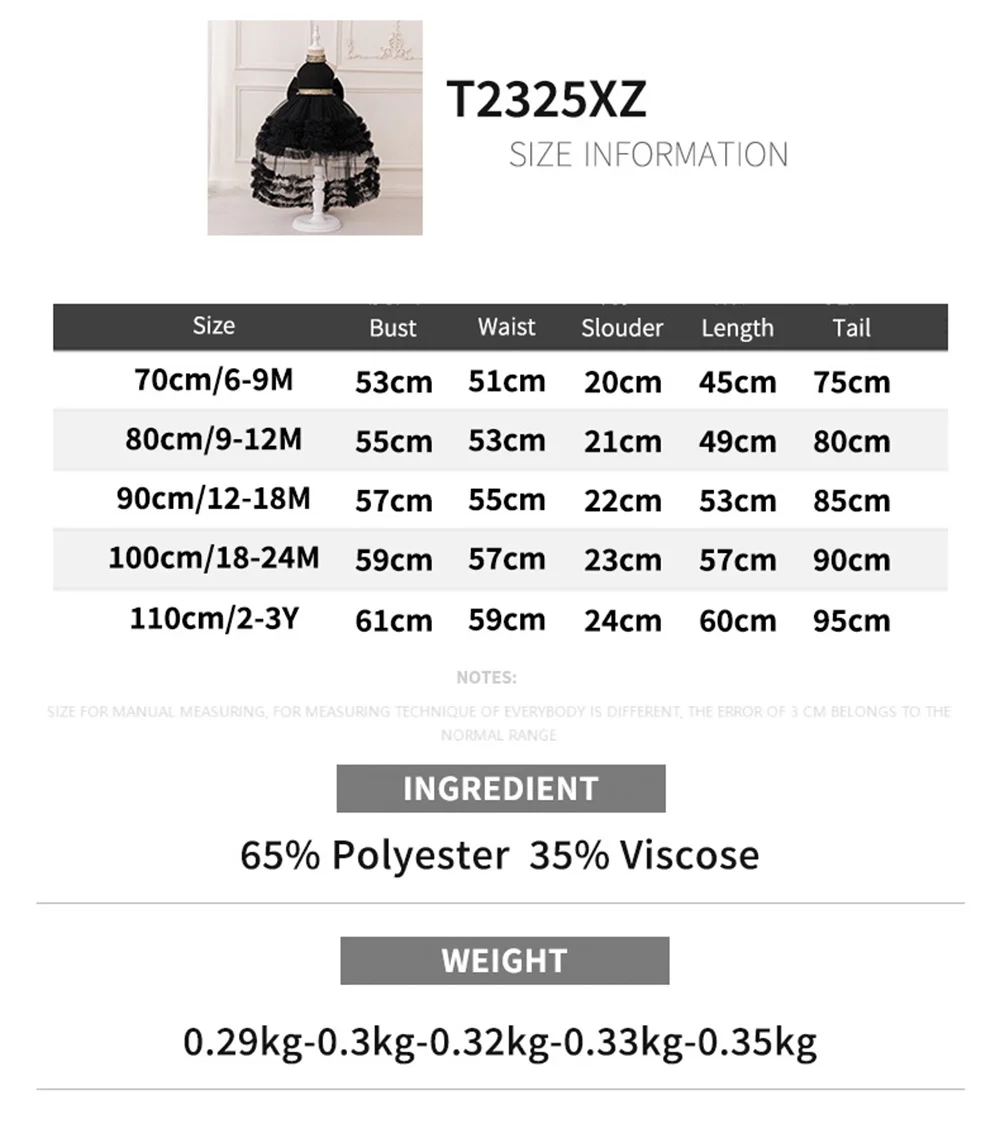 Baby Mädchen Schleppe Schwanz Schwarz Party Kleid Kinder Spitze Flauschigen Abend Prinzessin Kleid Elegante Mädchen Mode Geburtstag Tutu Kleider – Detail 1