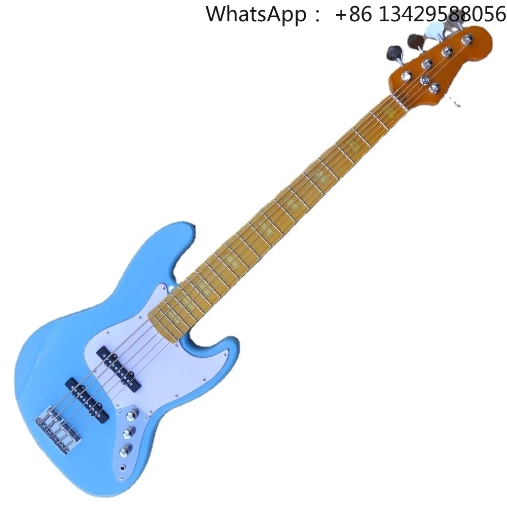 Flyoung Blue Electric Bass 5 Strings Electric Bass Guitar Yellow Fretboard Bass