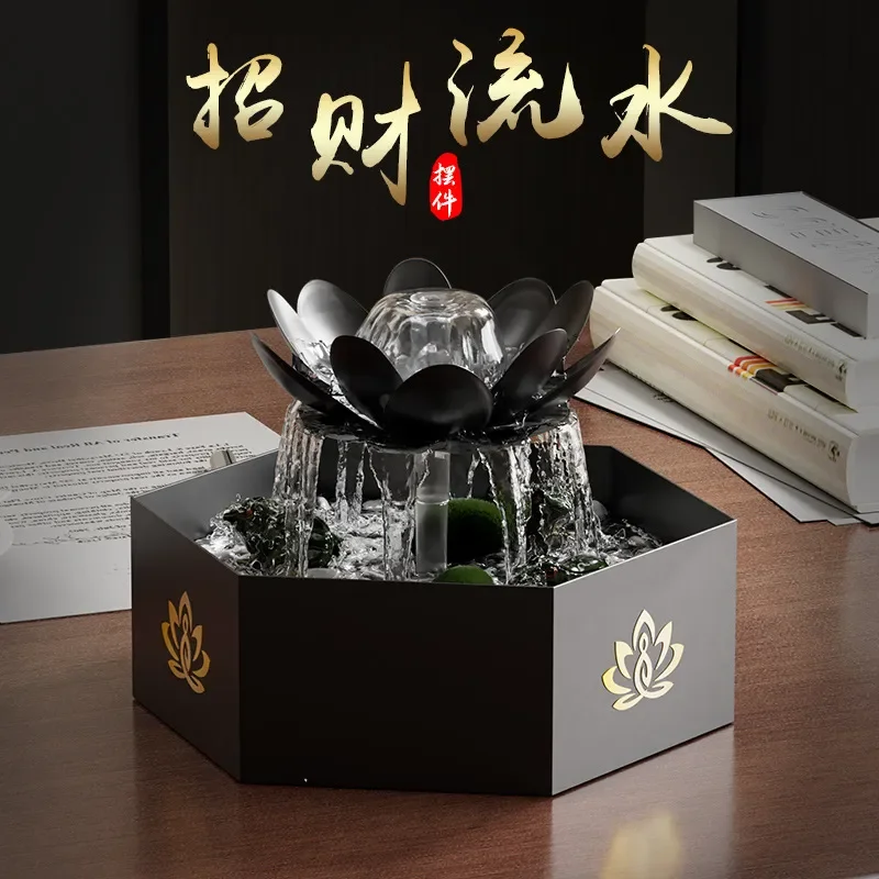 Lotus flowing water ornament coffee table circulating water living room creative home decoration zen office desktop opening