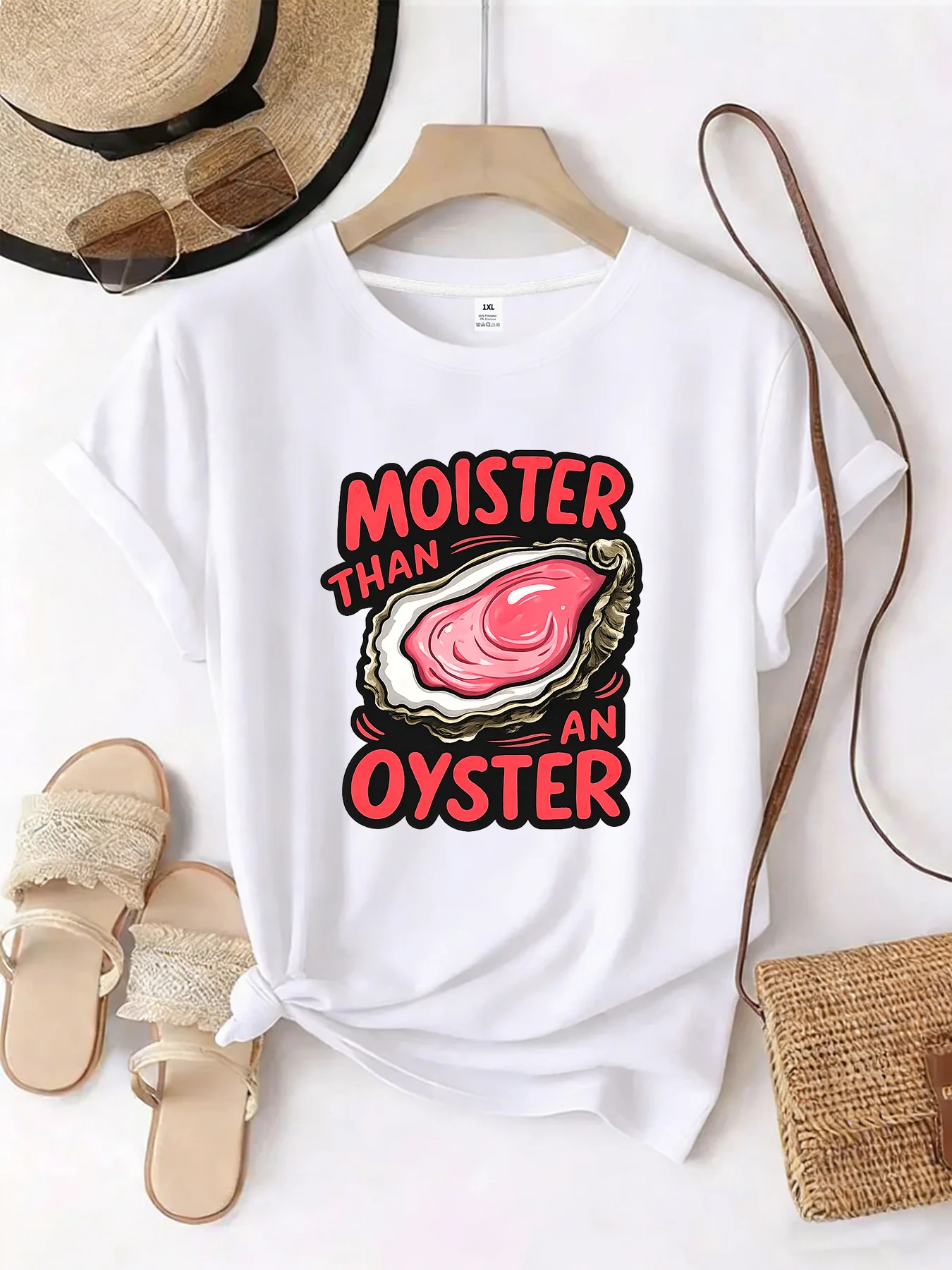 

【WZM101442】Oyster print plus size women's round neck summer casual short sleeved street fashion versatile plus size T-shirt
