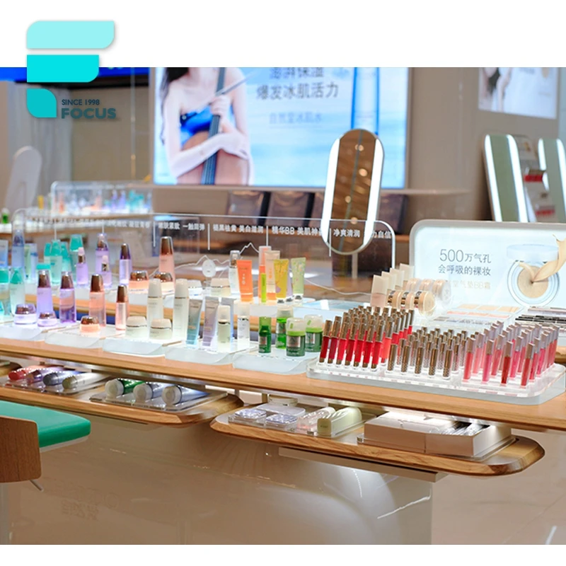 Customized-high-end mall nail kiosk luxury perfume cosmetic display showcase and stands make up store