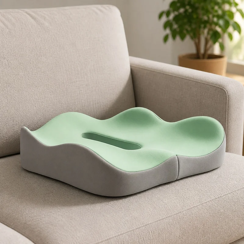 Light Green and Grey 3D Memory Foam Cushion with Washable Polyester Cover for Office and Car Seating Comfort