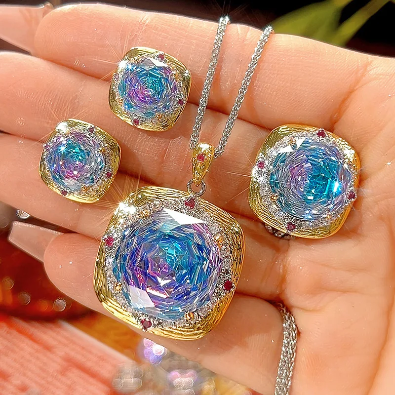 Cross border hot selling copper bottom gold-plated rose cut gradually changing color circular retro set For Mother's Day Gift