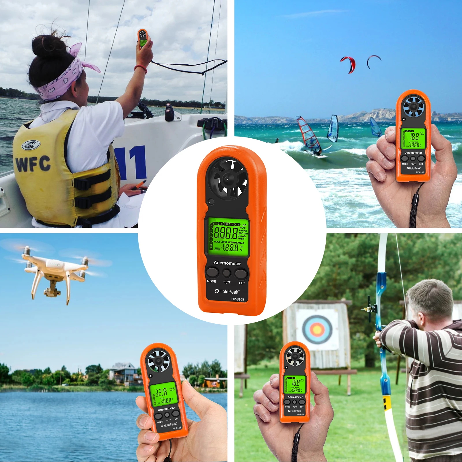 2 Pack Handheld Anemometer, BTMETER Digital Wind Speed Meter with LCD Backlight, Measures Air Flow Wind Chill Temperature, M/s
