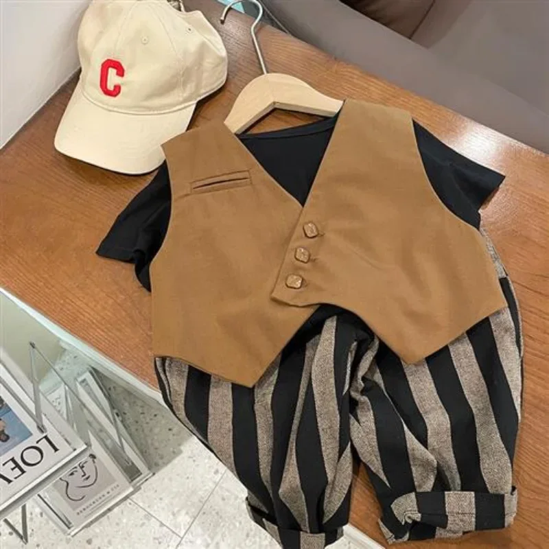 

Summer Children Clothes Short Sets For Baby Boy T-shirts +pant+vest 3 Piece Set Kids Toddler 1 To 8Years Clothing