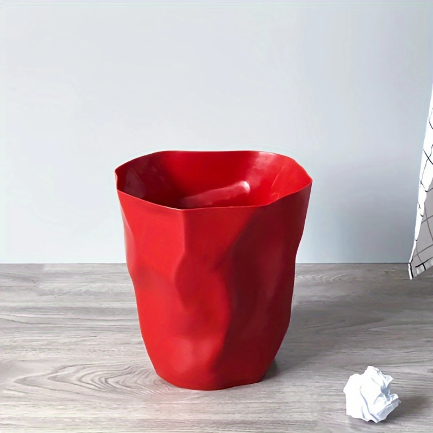 

Creative Wrinkle Design Plastic Waste Bin, Modern Nordic Style, For Living Room, Bedroom, Kitchen, Fashionable Trash Can Without