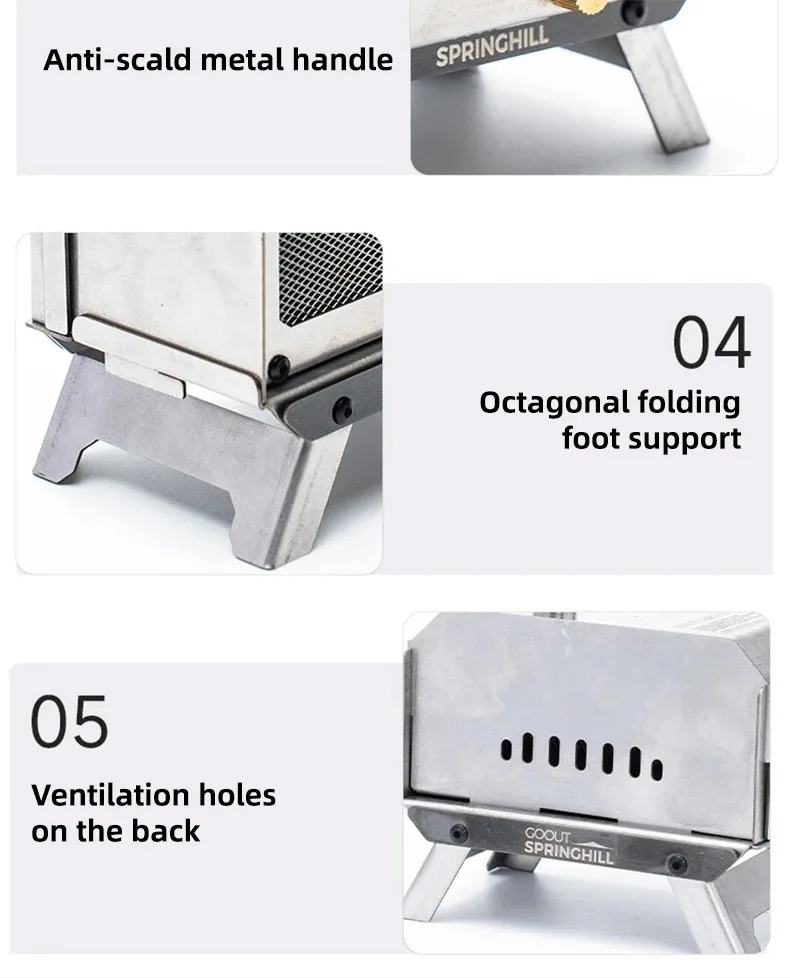 GOOUT STRINGHILL Mini-Holzofen für Outdoor-Camping, Räucherstäbchenhalter, Faltbarer Tragbarer Ofen, Desktop-Moskito-Räucherstäbchenbrenner für Zuhause – Detail 14