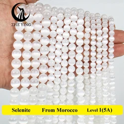 Cuentas de selenita blancas auténticas naturales, espaciador semiprecioso, cuentas sueltas, tamaño de selección, pulsera DIY, accesorios para collar