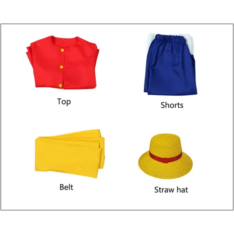 New Japanese Fantasy Red Clothes Full Set With Straw Hat Shoes Included Halloween Cosplay Costume