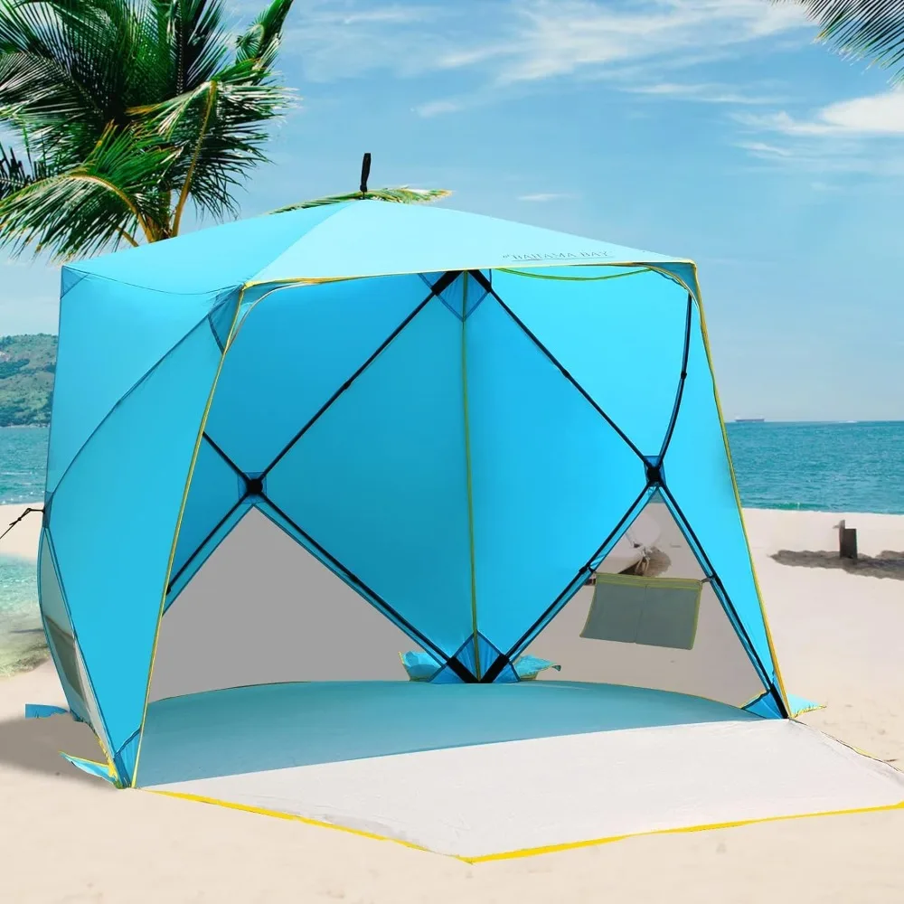 Tenda pantai Pop Up, naungan portabel pelindung matahari UPF50 + perlindungan UV untuk 4 orang lantai dapat diperpanjang untuk memancing mendaki berkemah, Wat