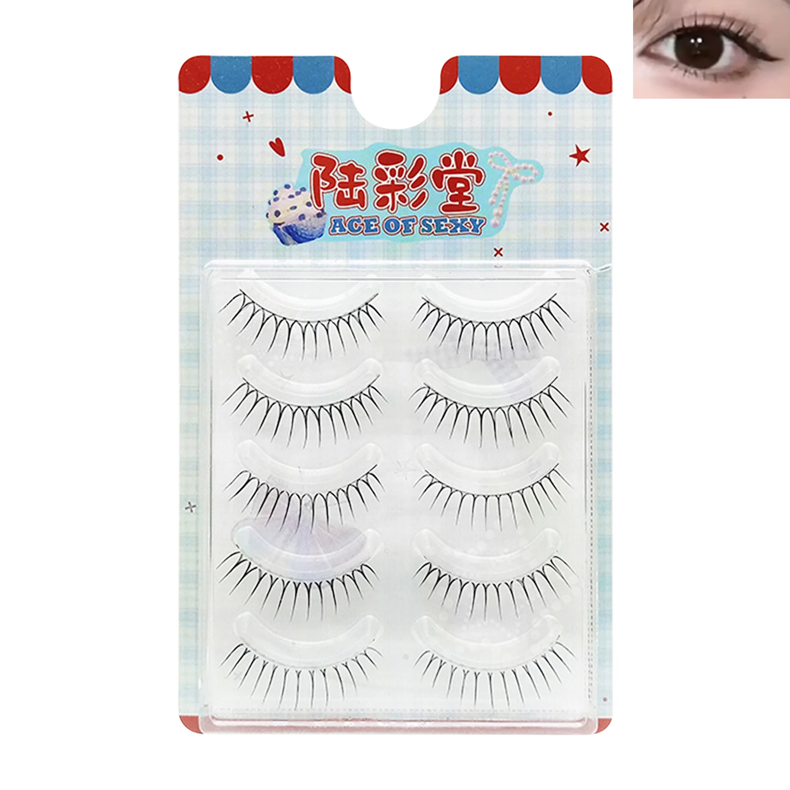 5Pairs ACE U Shape False Eyelashes Black Stem Natural Wispy Simulation Korean Style Fake Eyelash Extension For Women Makeup Tool