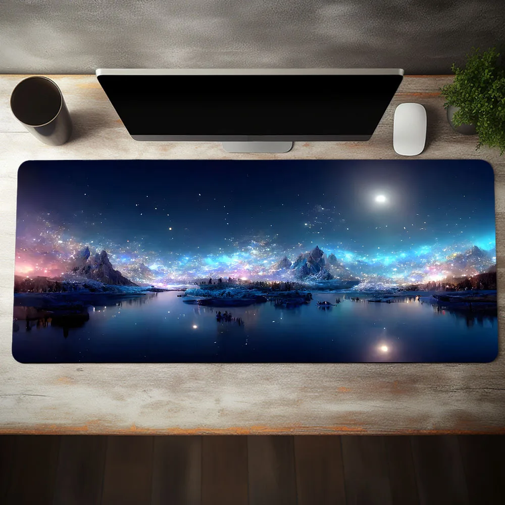 

Starry Night Moonlit River Scene Mouse Pad Large Rubber Non-slip Desk Accessories Mousepad for Office & Gamer Keyboard Decor Mat