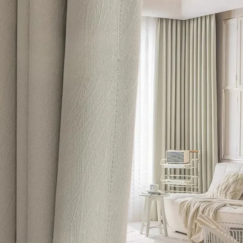 

White Chenille French Curtain for Living Room Fully Blackout Customized Fabric Modern luxury Decor Jacquard Tulle White Tulle